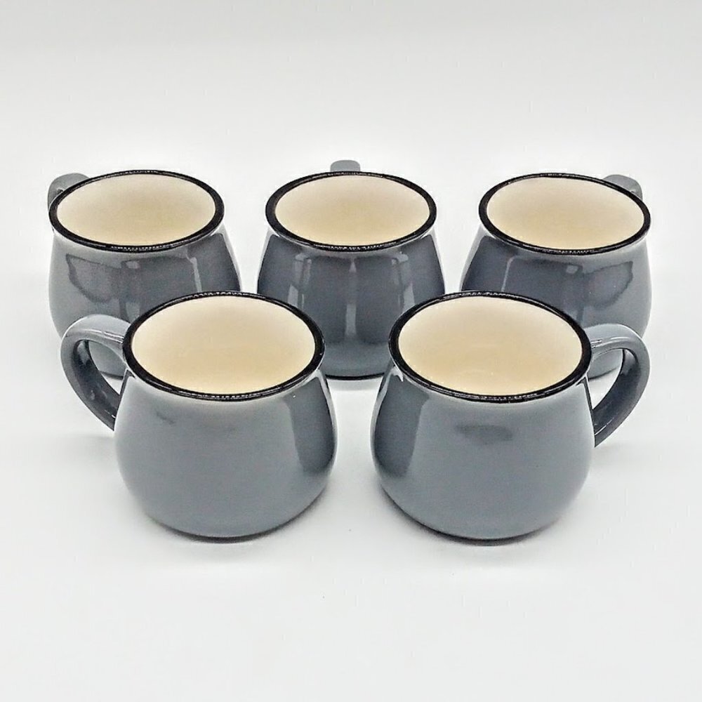 Robert Stanley Home Collection Grey White Black Rim Demitasse Cups (5)